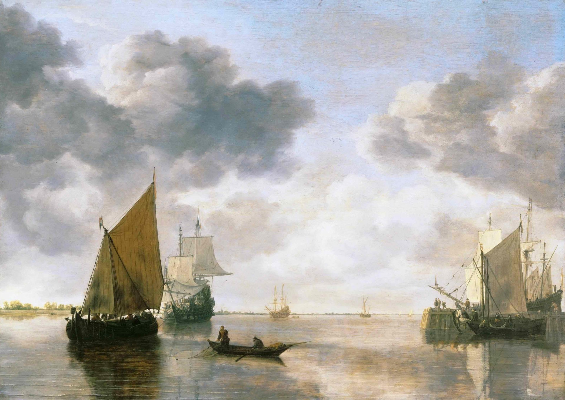 simon jacobsz de vliger pittura paesaggio cielo nuvole mare barca nave barca a vela vela orizzonte persone