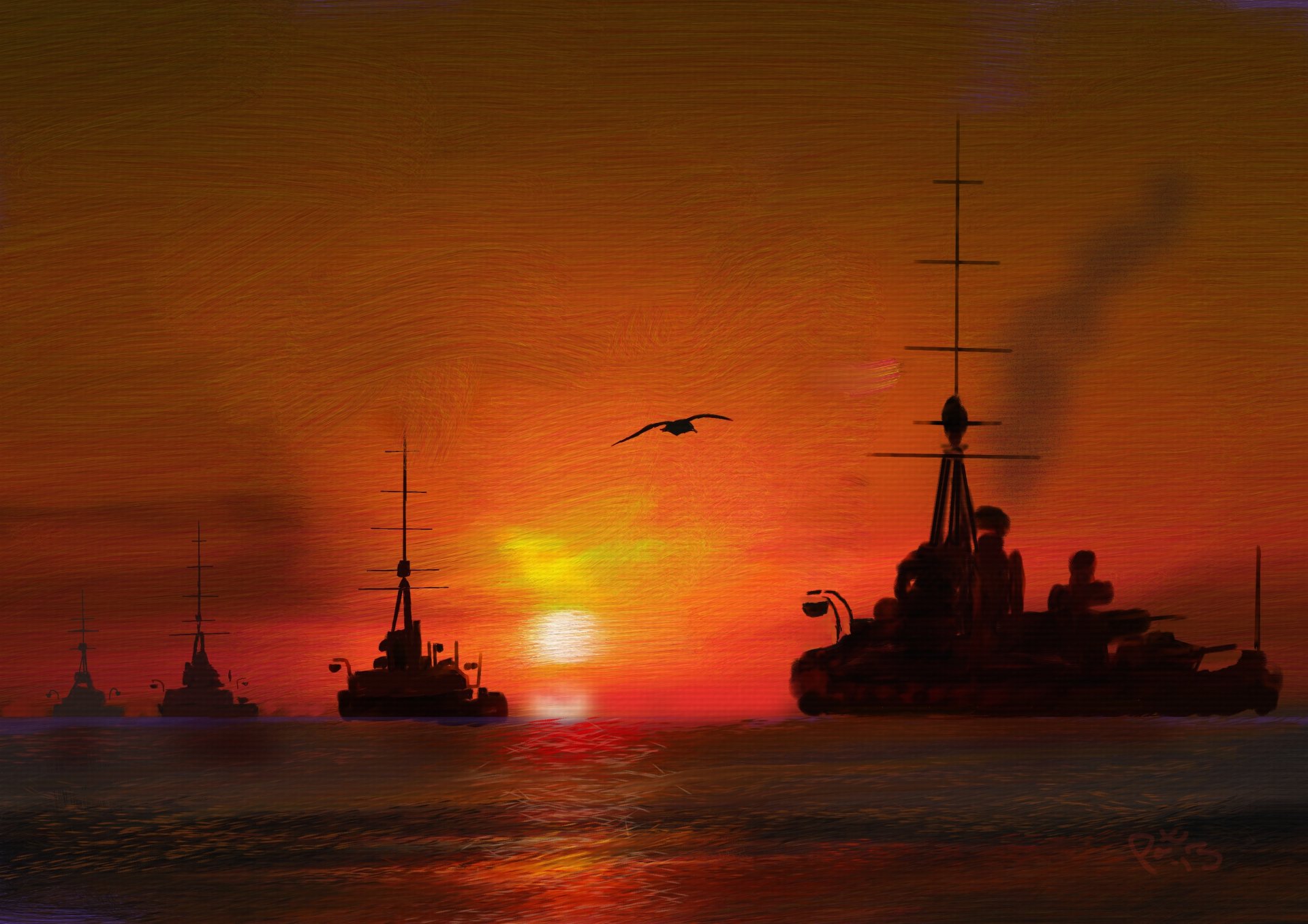 dreadnoughts ships sea sky painting