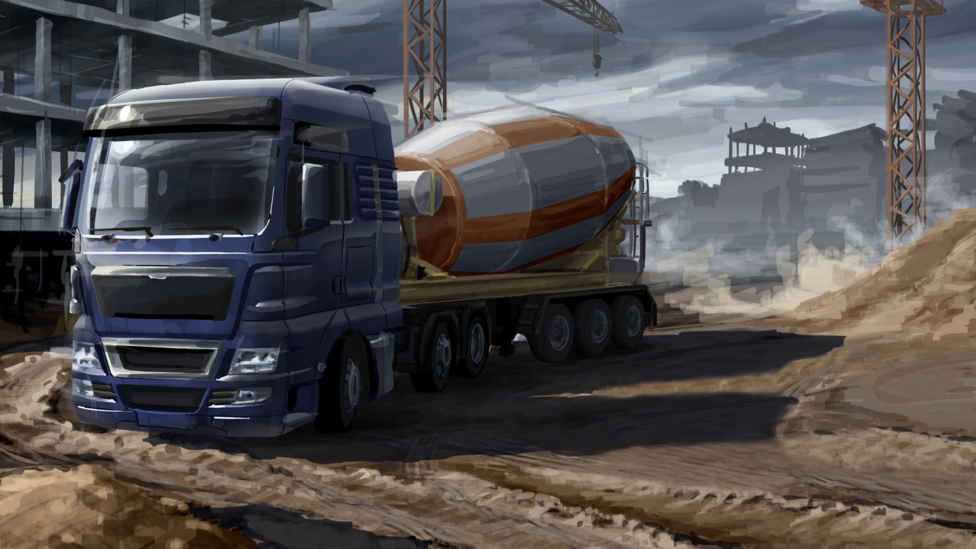 art voiture peinture cargo euro truck tracteur fourgon remorque chariot remorque bétonnière mélangeur inertielle modèle construction machines spéciales