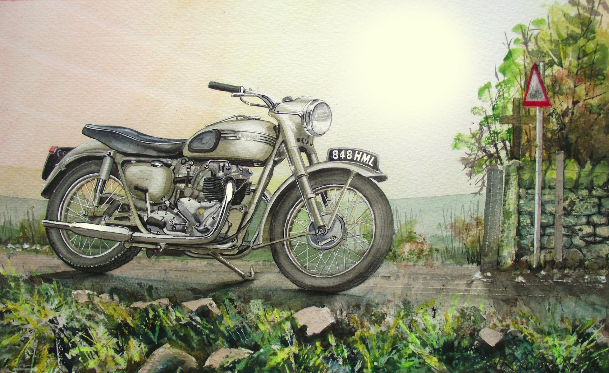 triumph motorcycle bike road painting drawing