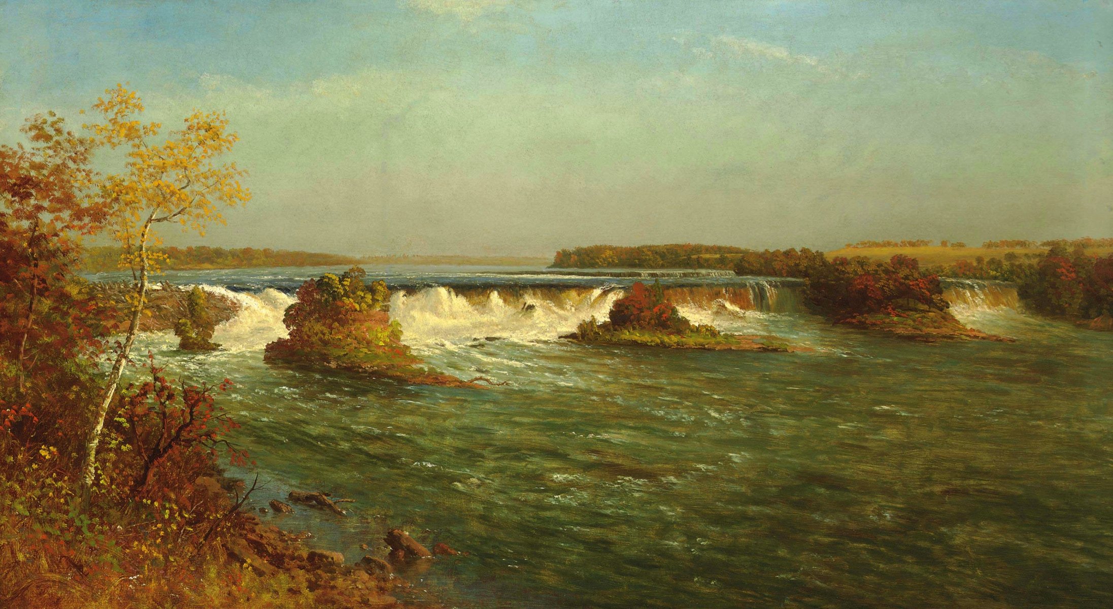 albert birstada bild landschaft himmel wolken fluss stromschnellen wasserfall bäume herbst