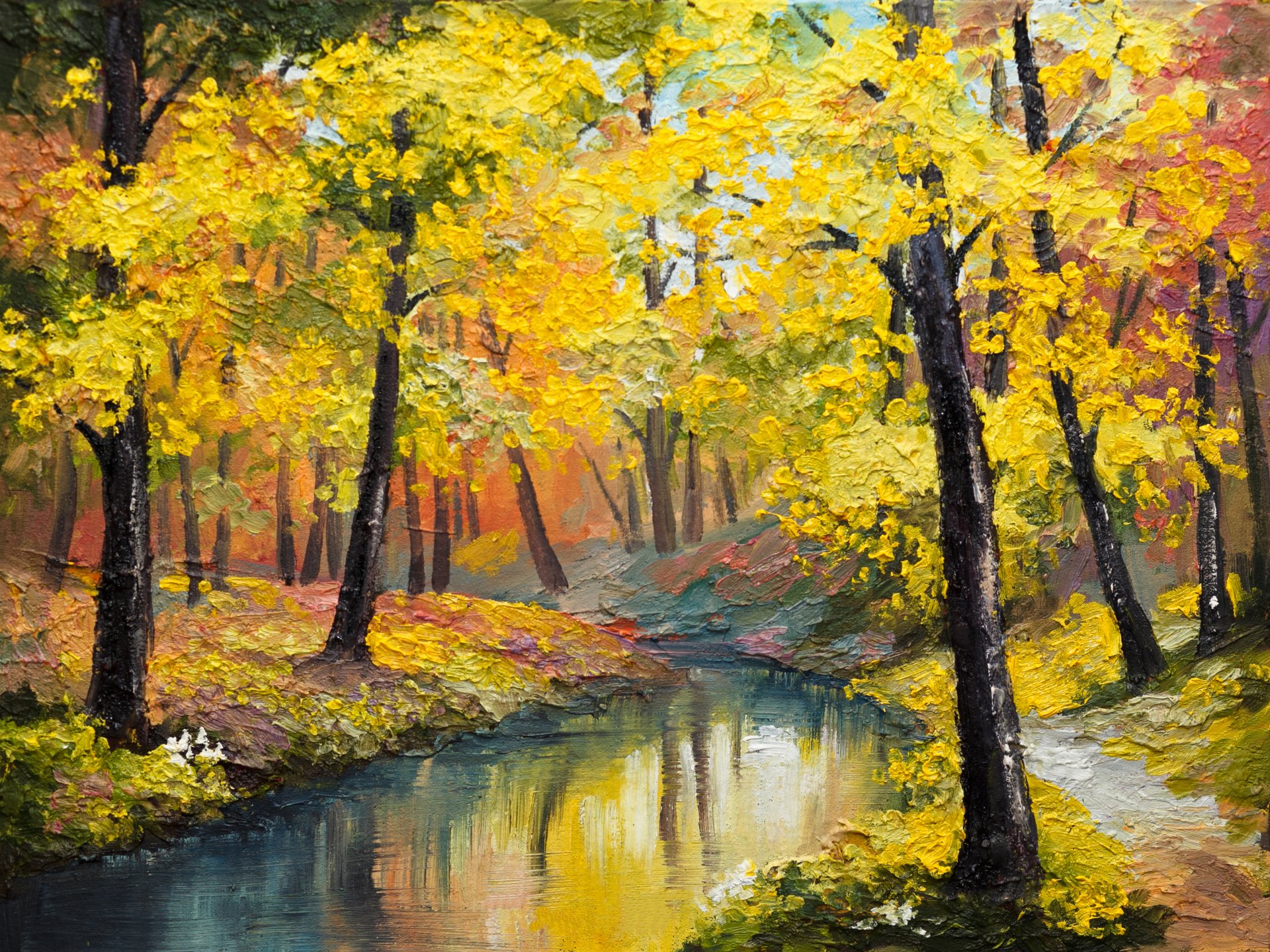 of the year autumn tree color leaves river