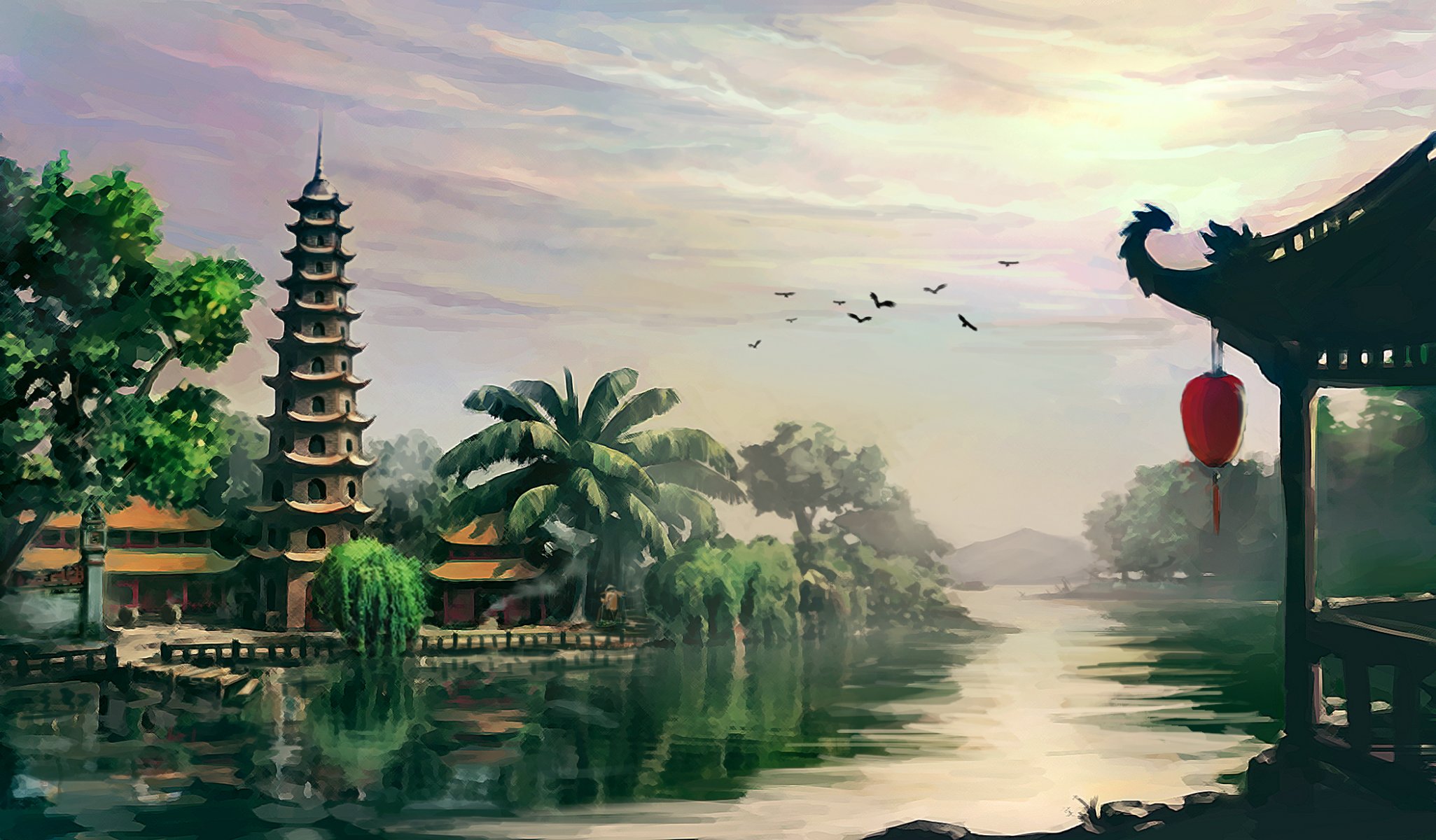 landscape vietnam asia weather temple river