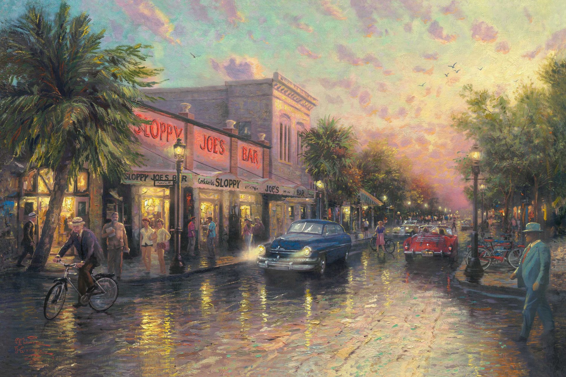 key west thomas kincaid pintura kincaid florida estados unidos ernest hemingway descuido jos bar ciudad bar calle palmeras noche linternas lugar histórico atracción turística