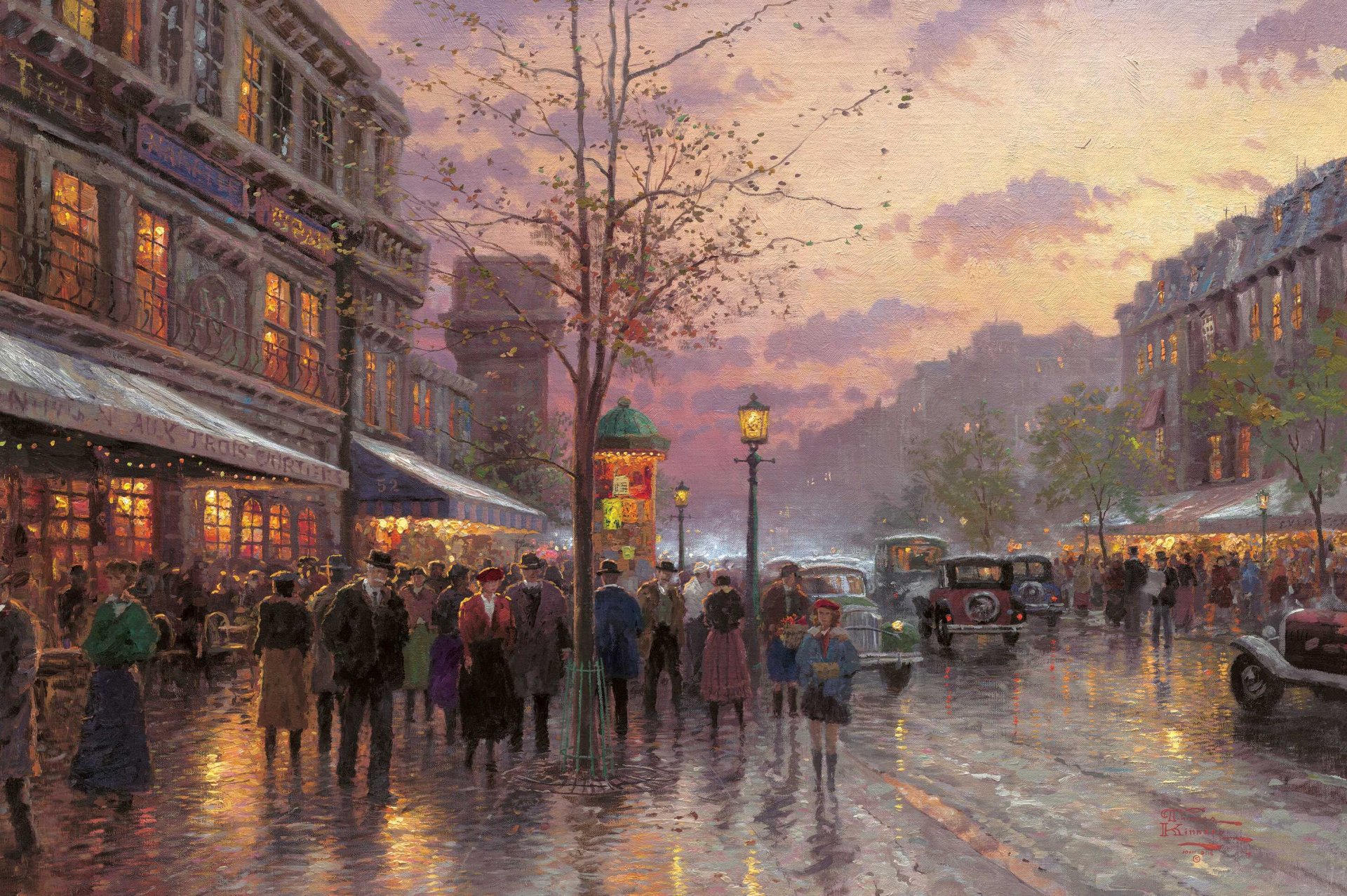 boulevard lumière paris thomas kincaid peinture ville france boulevard crépuscule automne lumière