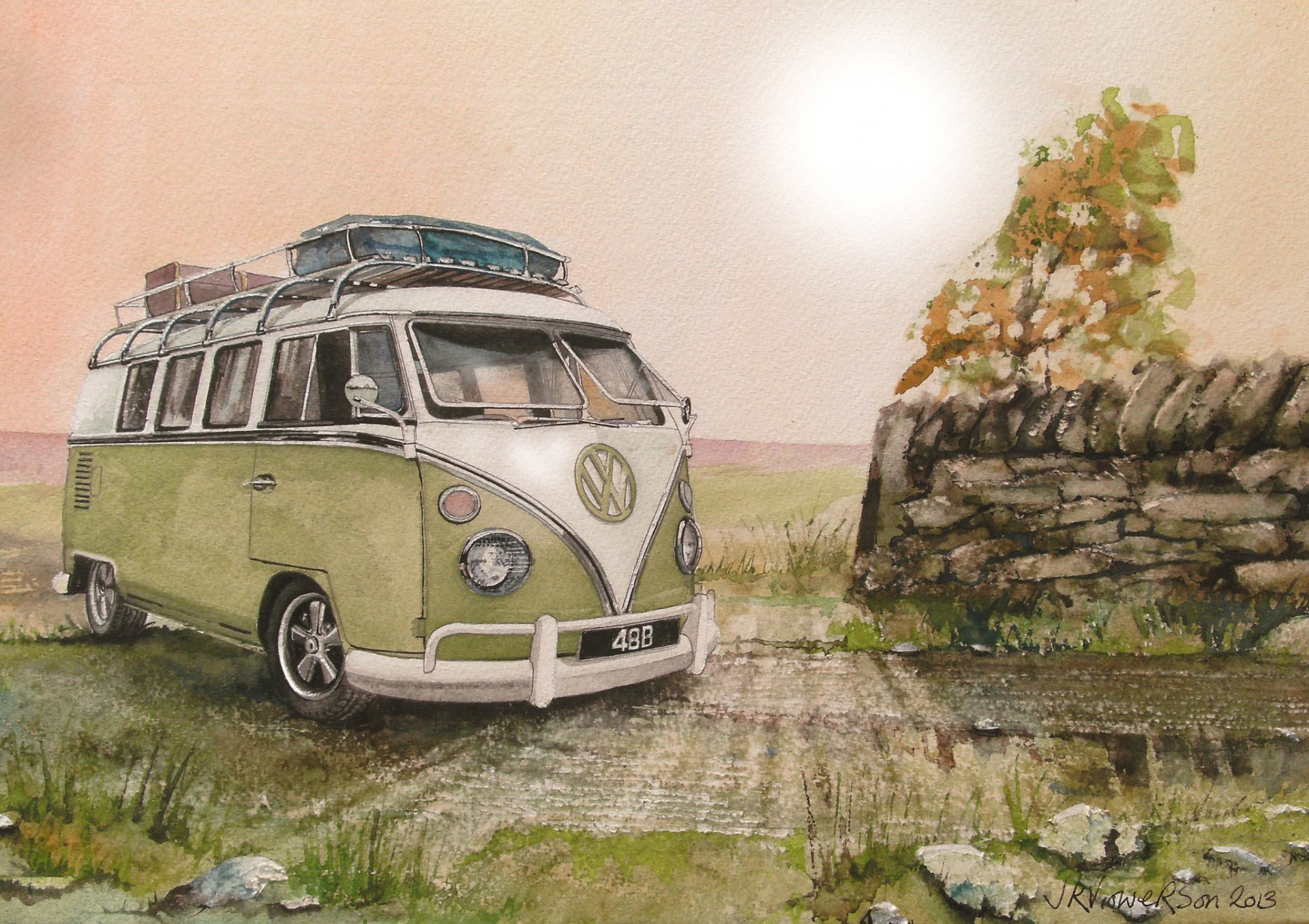 volkswagen volkswagen transporter 2 types minibus road painting drawing