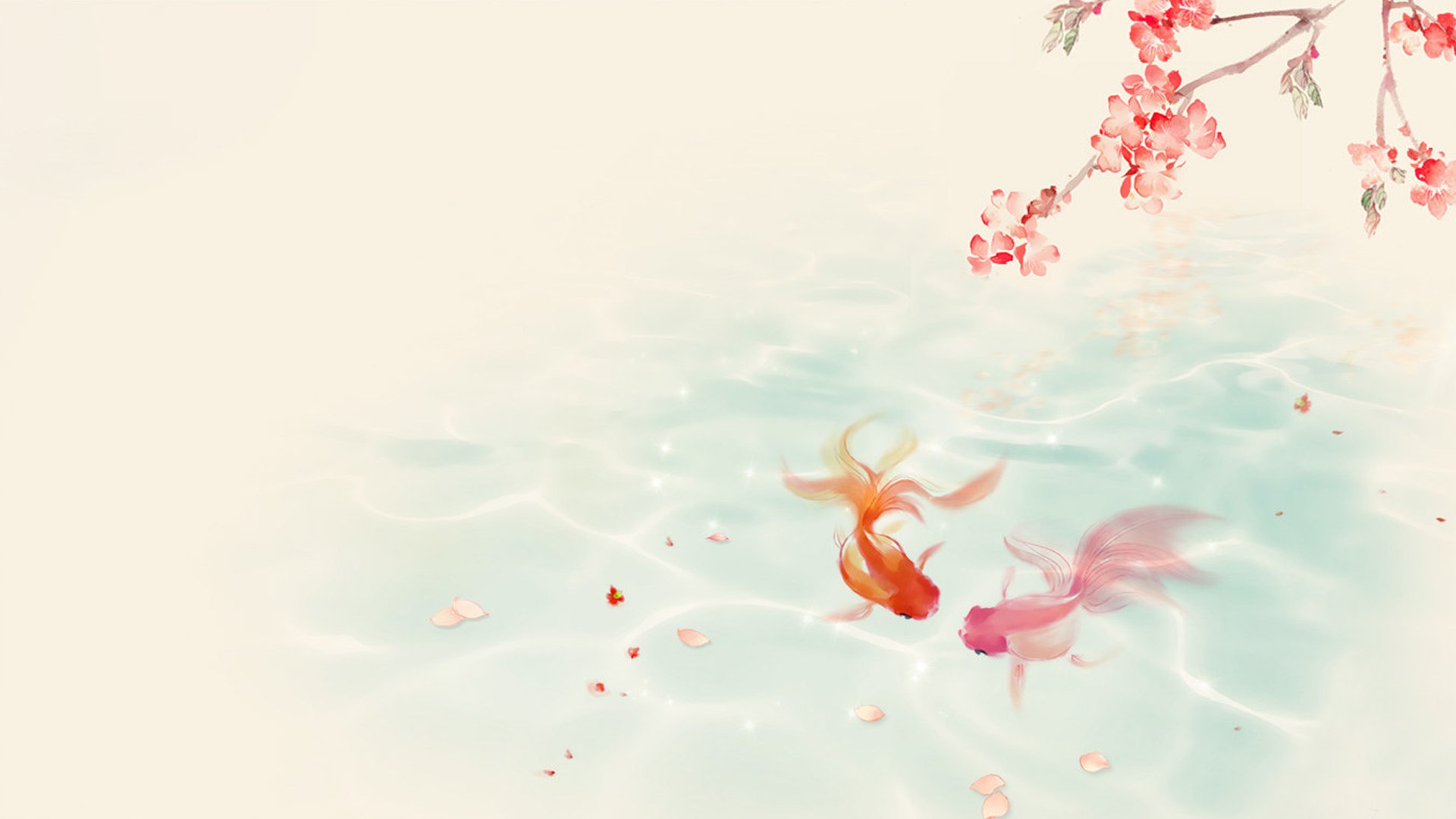 pond water branch sakura goldfish mood