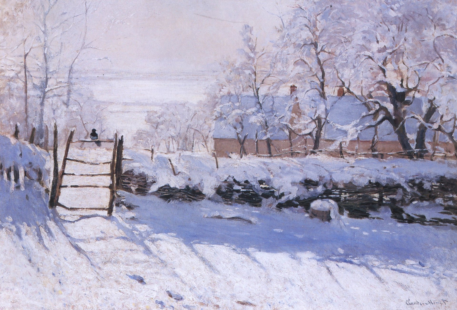 claude monet la pie forty landscape pattern winter snow poultry