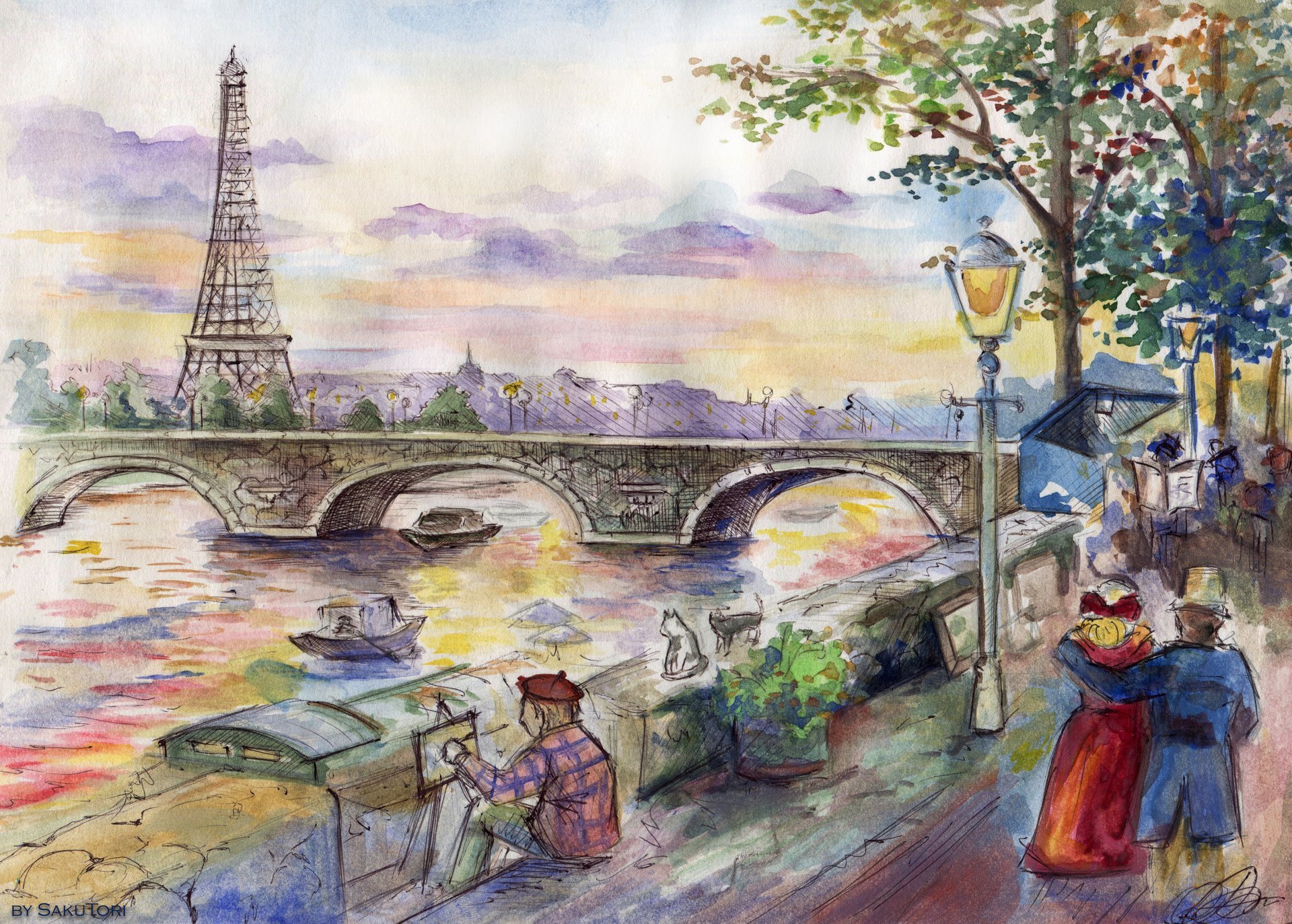 arte pintura dibujo parís puente artista