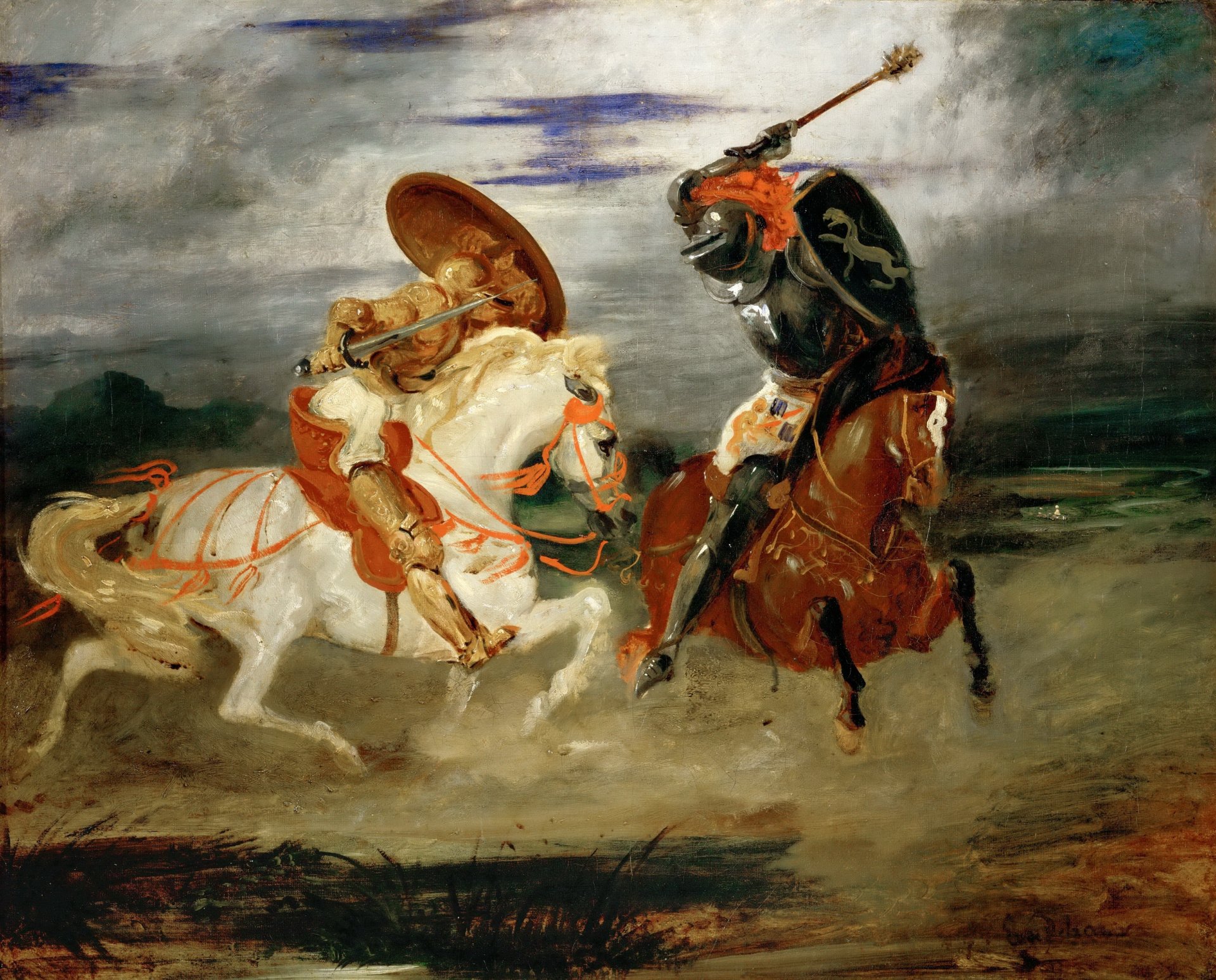 duelo de caballeros delacroix eugène pintor francés pintura lienzo óleo louvre parís