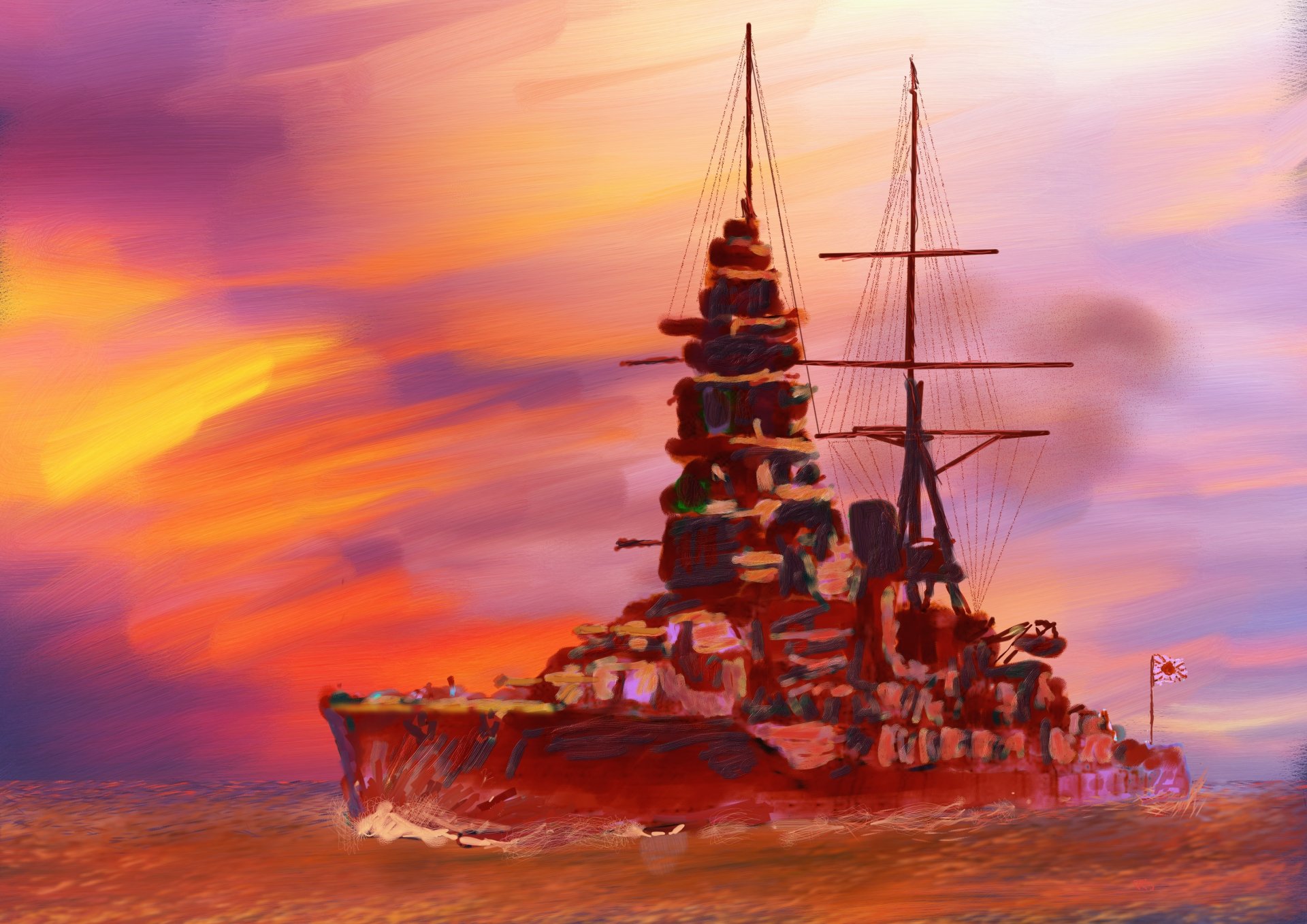 mutsu battleship japan imperial fleet sea painting