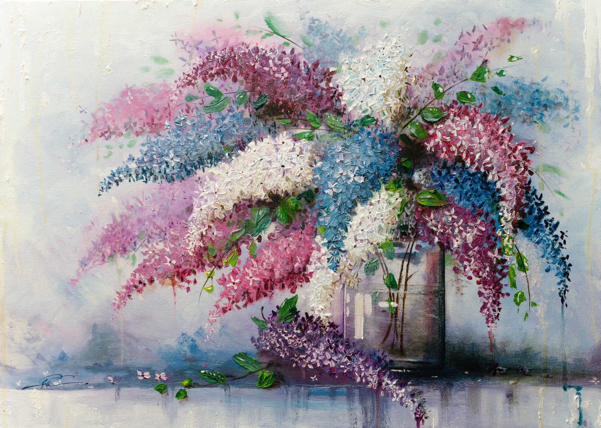 fleurs lilas boîte métallique peinture