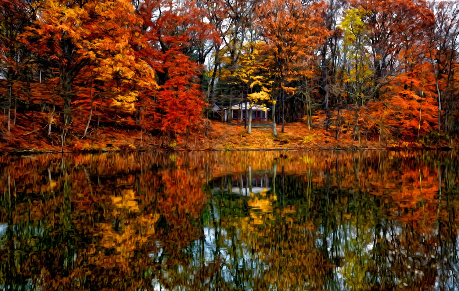 natur landschaft wald bäume herbst villa haus architektur vila haus durchsuchen