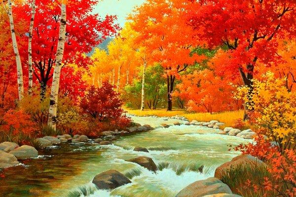 Осенний пейзаж с яркими деревьями
