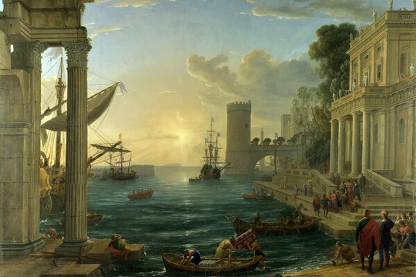 Dipinto Di Claude Lorrain. Atterraggio della regina di Saba