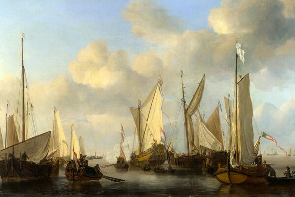 Seascape. Ships, boats, sailboats in the port