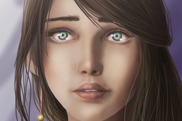 Visage de fille aux yeux verts closeup