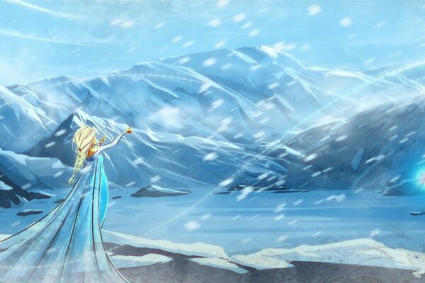 Elsa from the Cold heart in the mountains