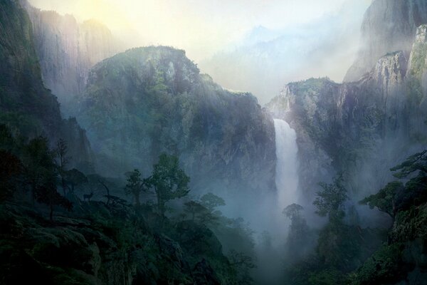 Berg Wasserfall im Morgengrauen