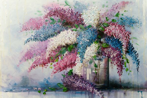 Painting with pink, white, purple lilac