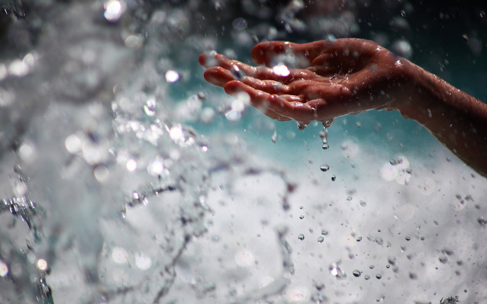 hand drops water close up