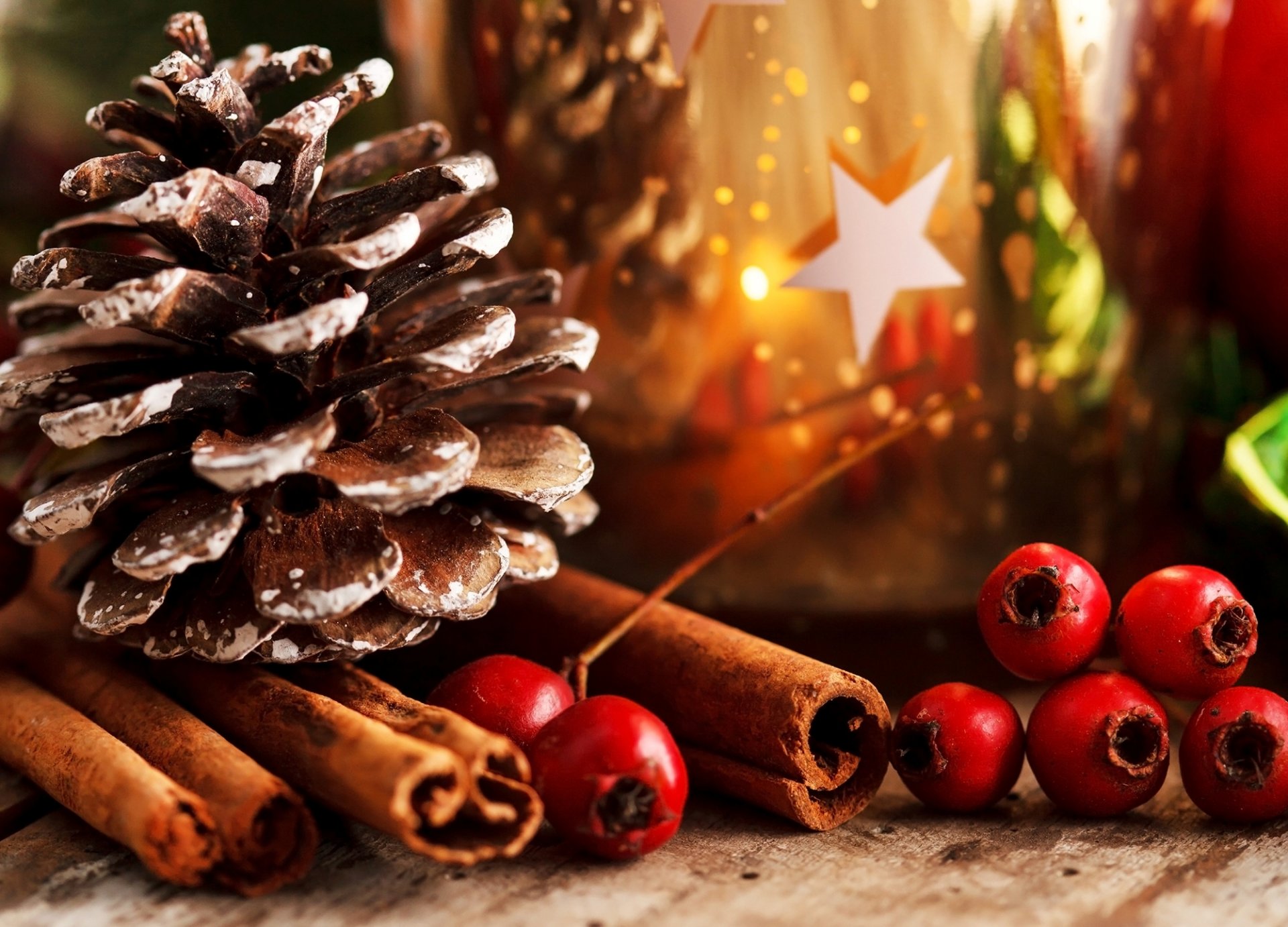 bump cinnamon sticks red berries holly leaves scenery holiday christmas new year