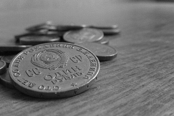 Pièces de monnaie de l URSS. Photo noir et blanc