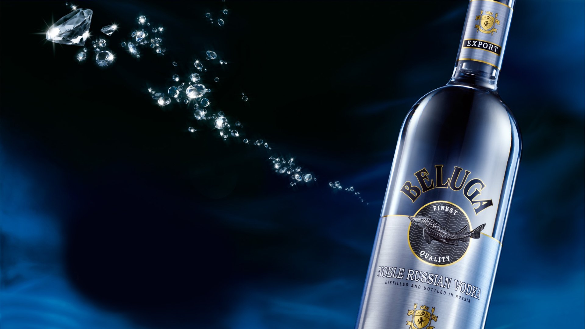 beluga beluga vodka bottle drops diamonds background