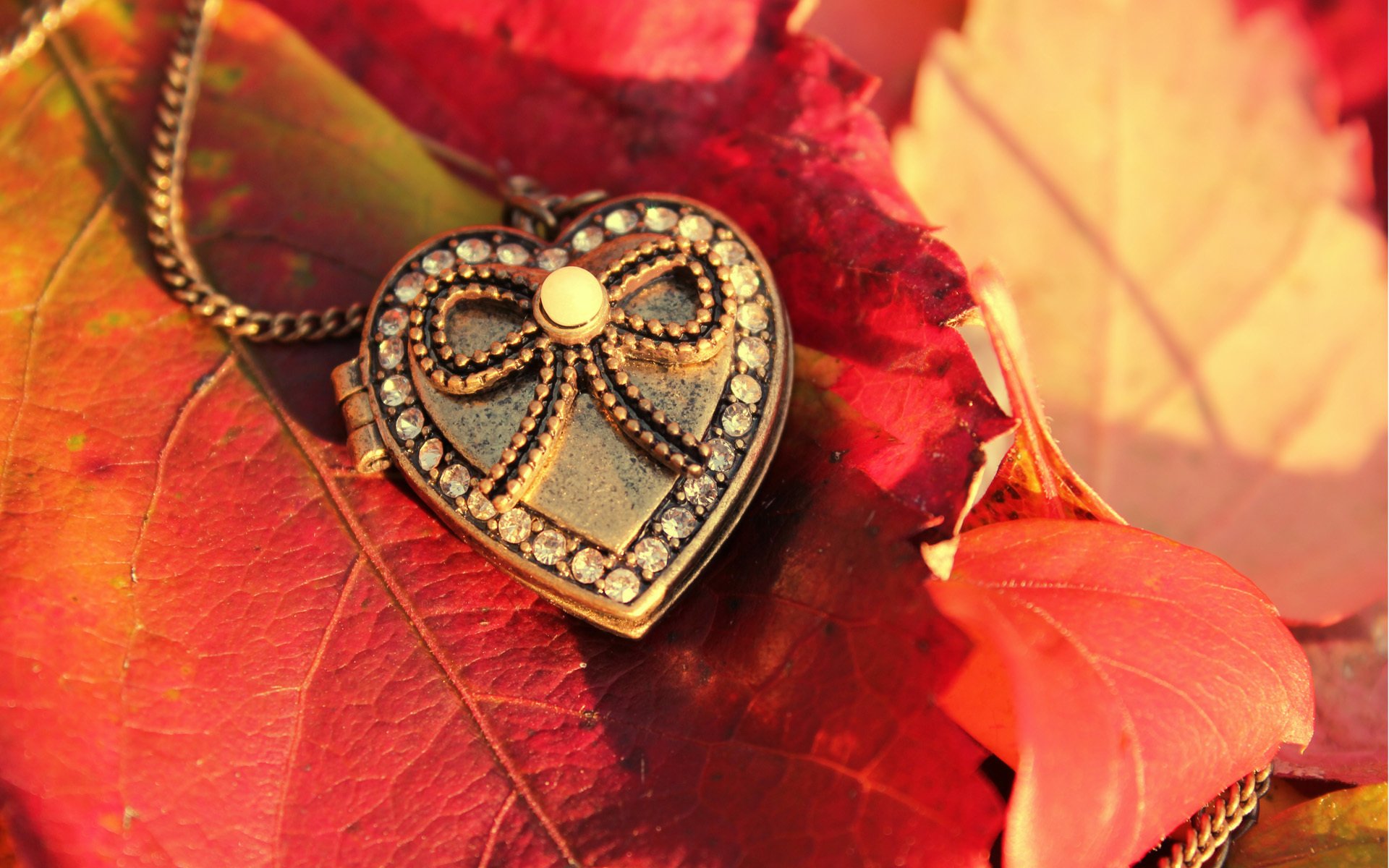 macro leaves pendant heart heart bead pendant crystals autumn