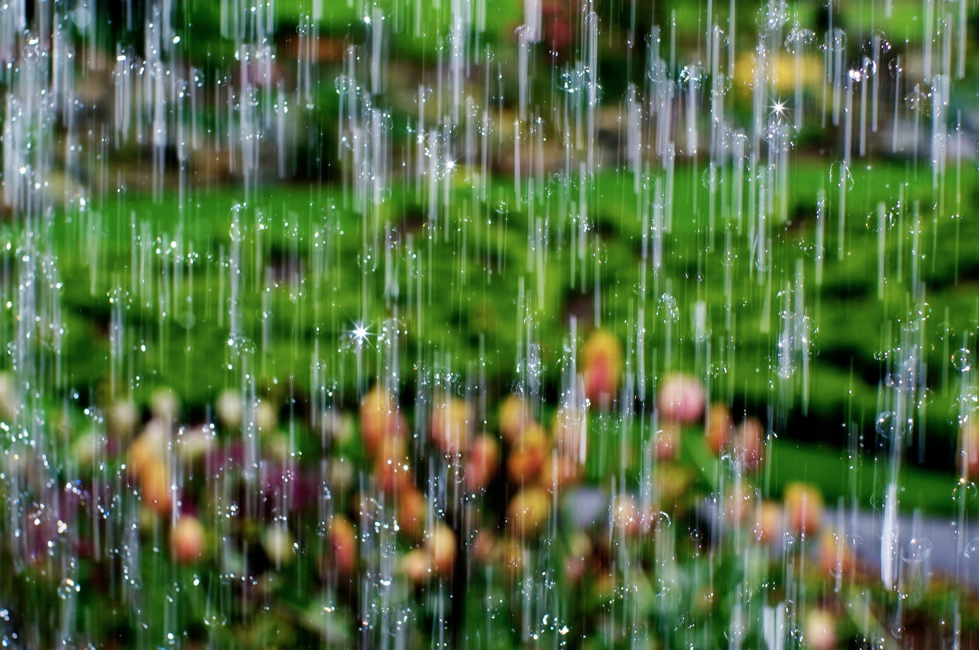 close up drops rain waterfall