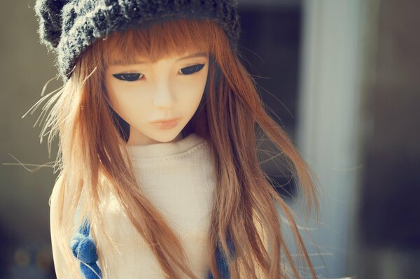 Photo of a doll in a hat with long hair