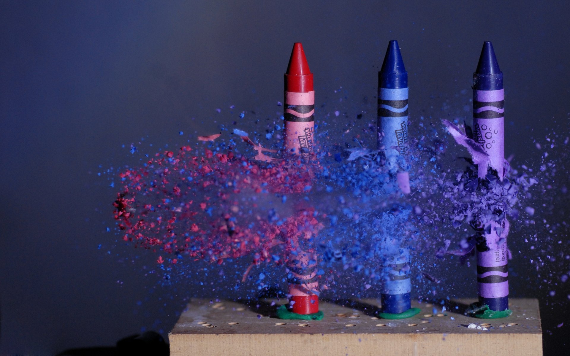 colored crayons pencils bullet fragments particles movement