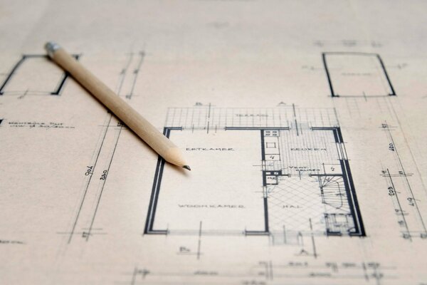 Der Plan der Wohnung ist in Bleistift auf einen Watmann gezeichnet