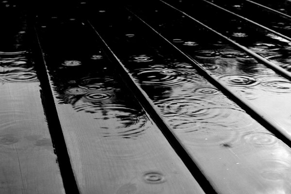 Water and raindrops on the boards