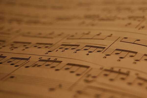 Macro photo of sheet music on paper