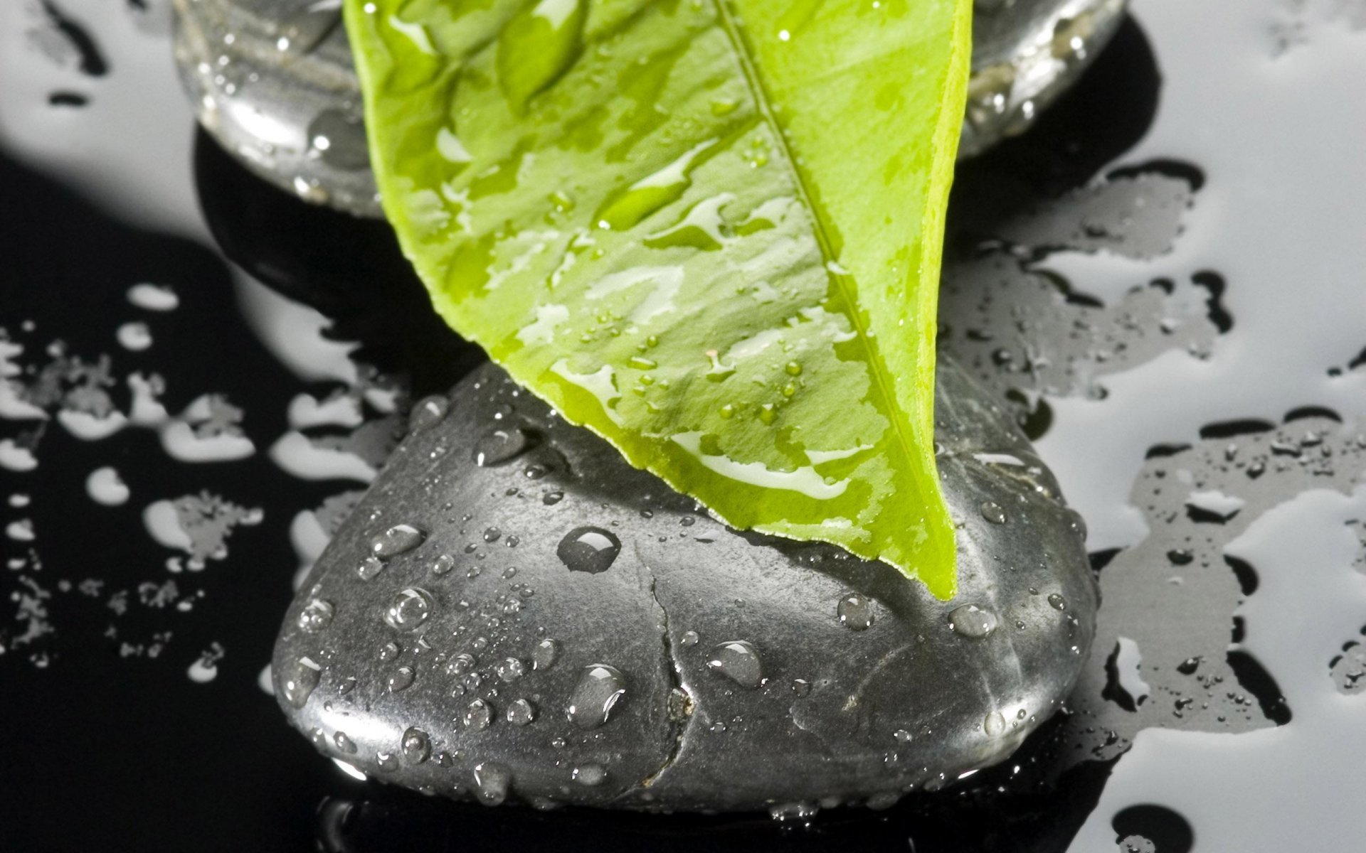 heet stone drops water close up