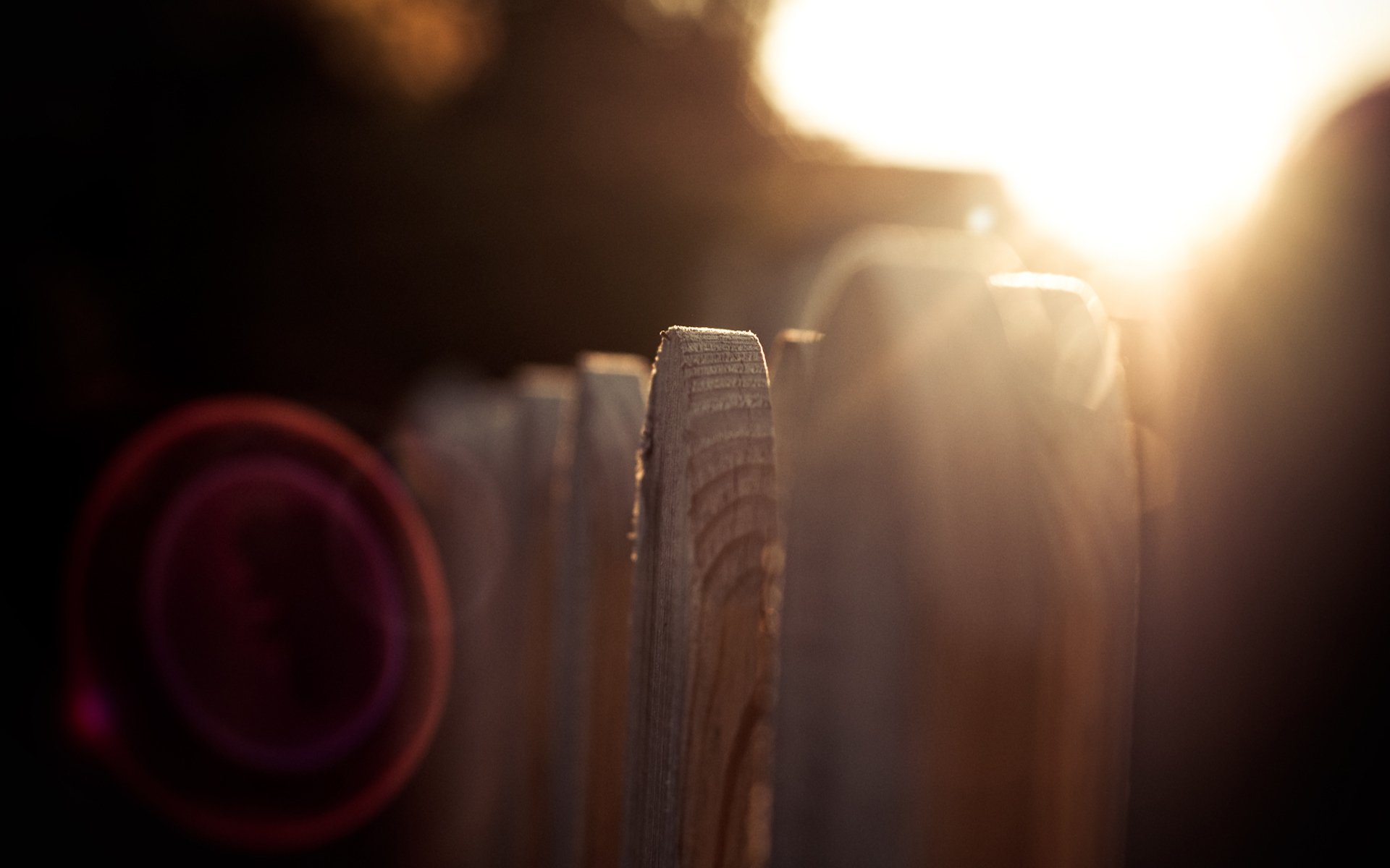 wood fence sun rays close up