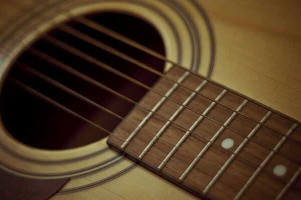 Brown strings on a yellow guitar