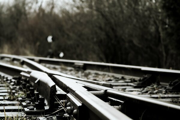 Rails on railway tracks in gray