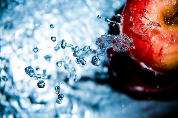 Apples doused with water frozen in the air