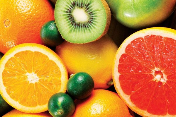 Bright colored cut fruits