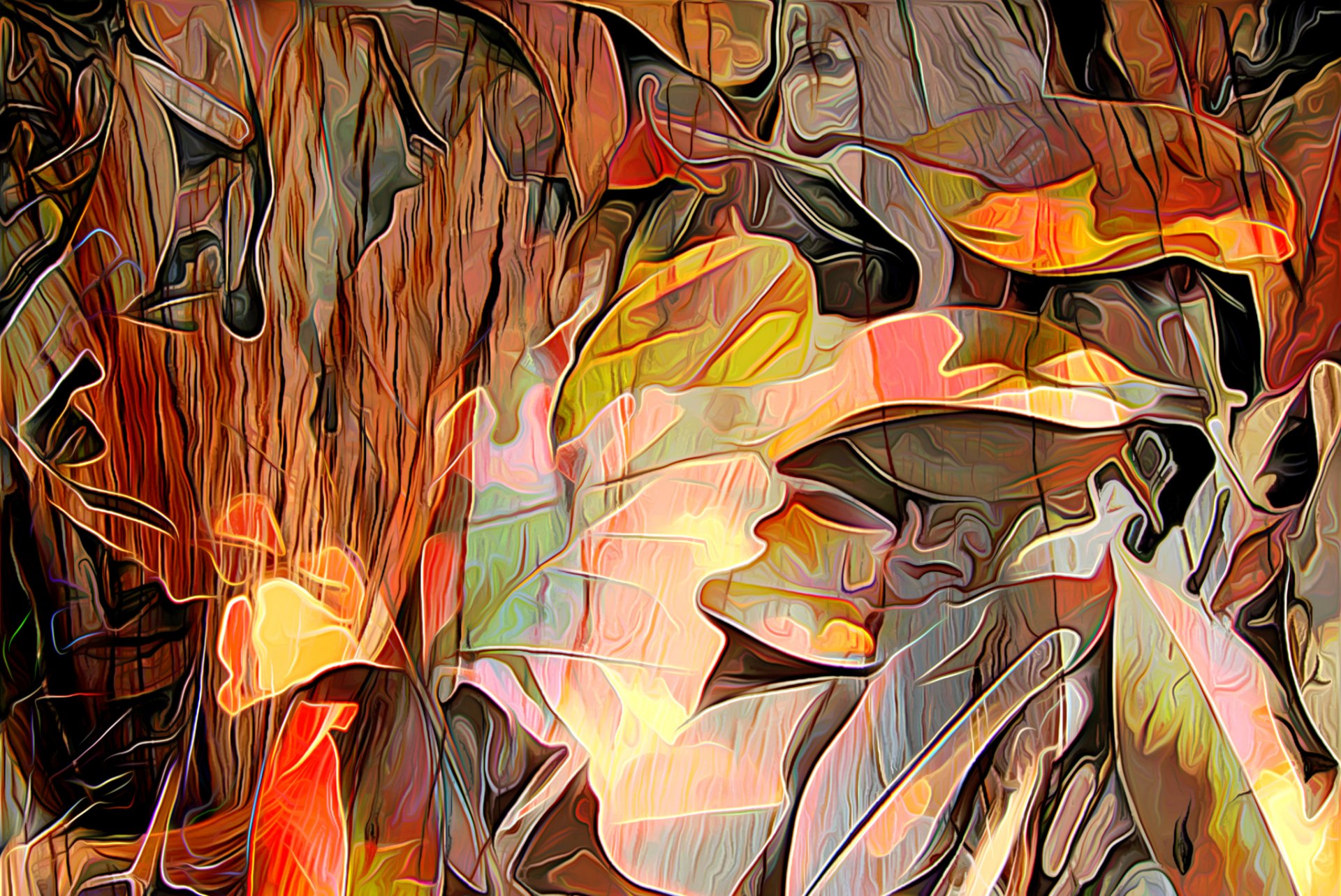 leaves autumn line rendering paint