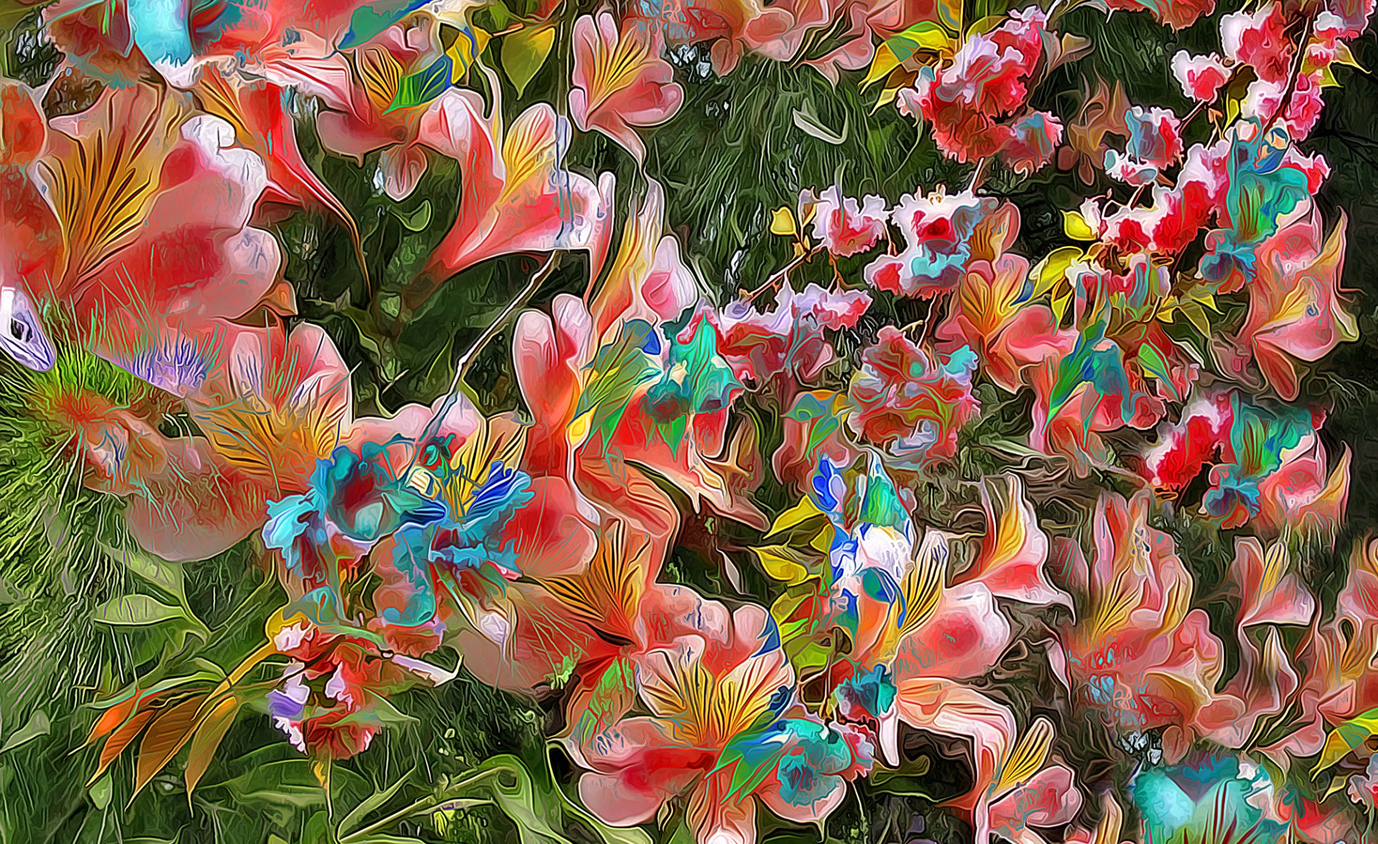 fleurs jardin parterre de fleurs rendu pétales feuilles