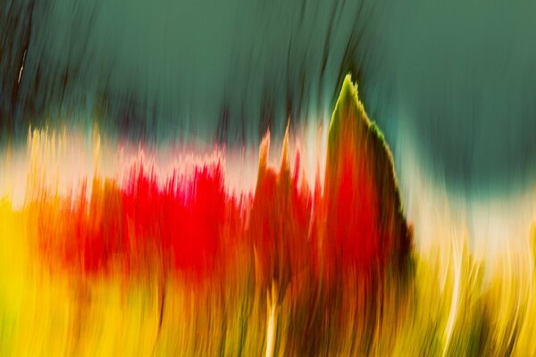 Abstraction, flou jaune-rouge sur fond gris