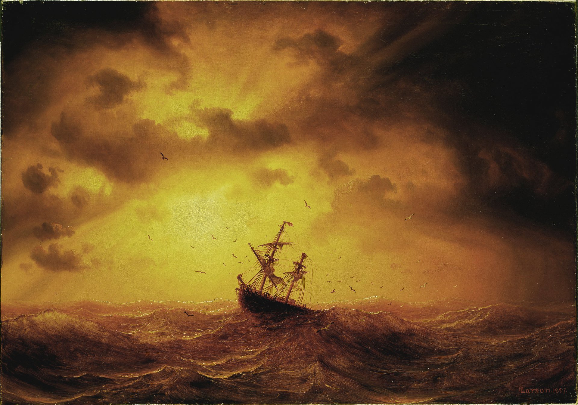 marcus larson pattern sea ship storm på havet 1857