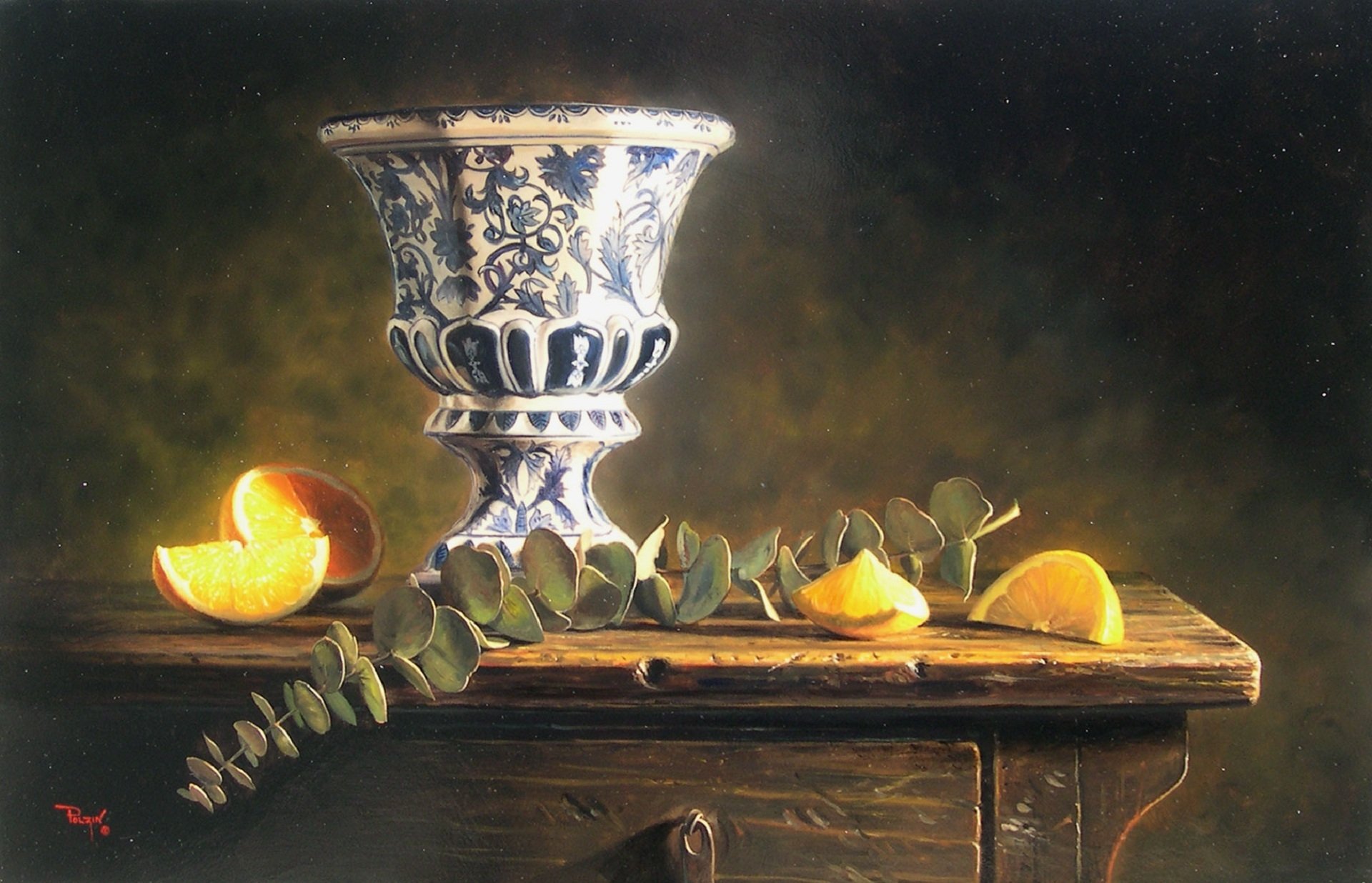 kyle polzin figura pittura riproduzione still life tavolo vaso ciotola limone macro