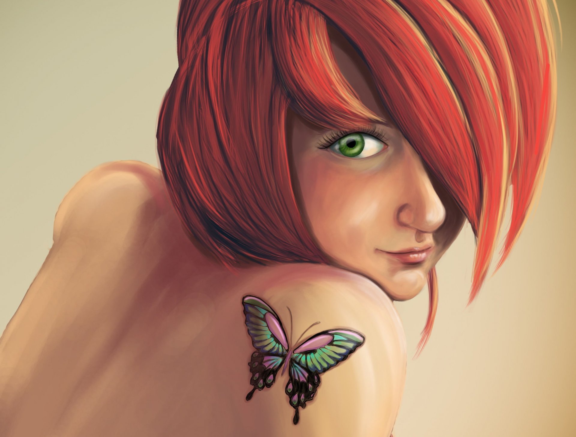 art anna mannco fille rousse tatouage tatouage papillon épaule