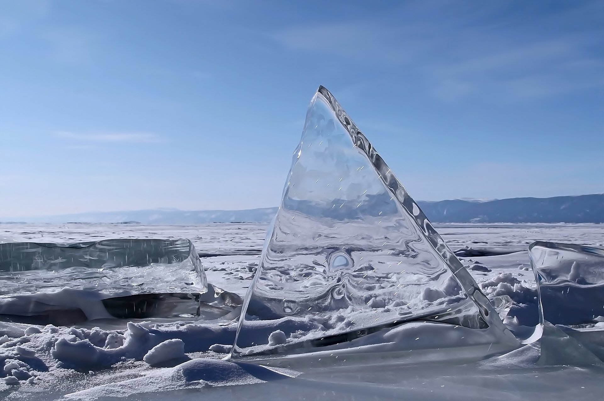 landscape winter snow next lake baikal