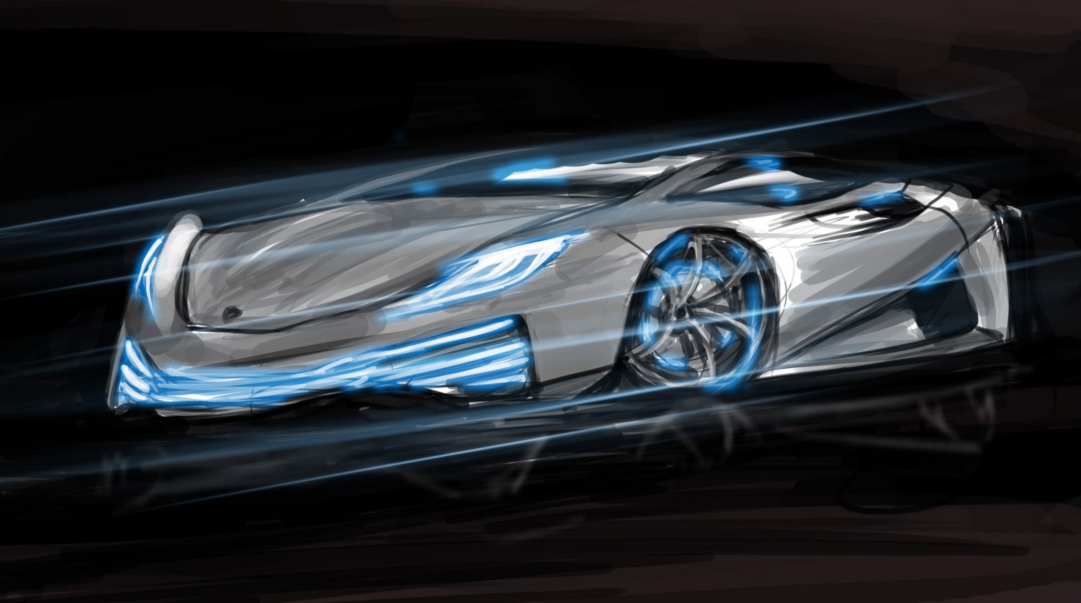 art porsche samochód rysunek ciemne tło supersamochód