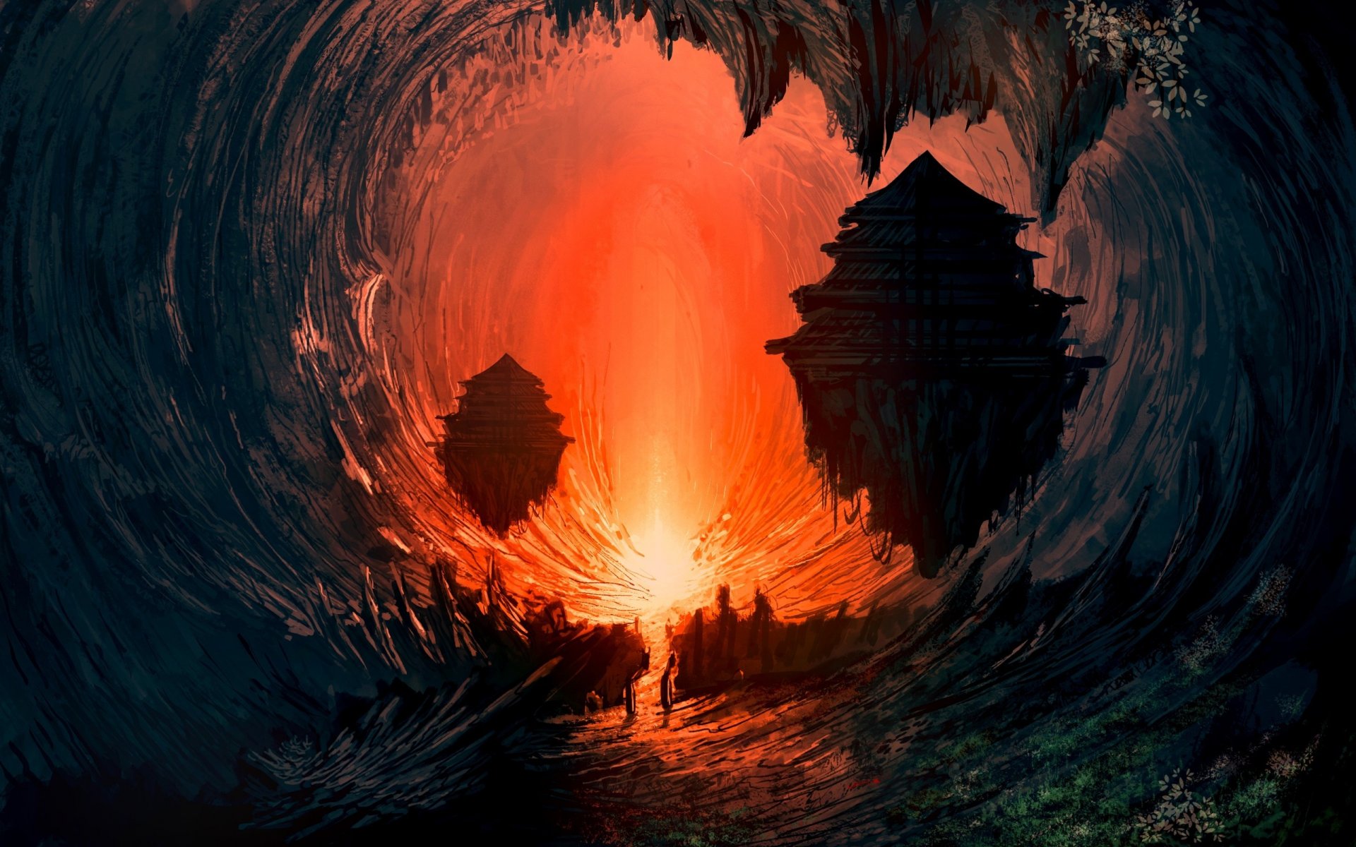 cave light fire landscape science fiction